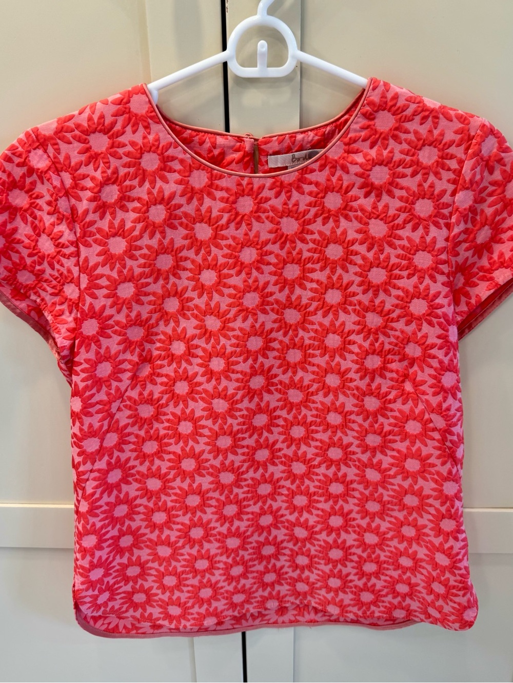 Boden Coral Pink Floral Jacquard Short Sleeve Top